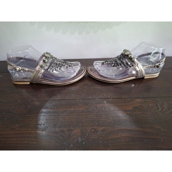 Vince Camuto Milanas Silver Leather Thong Sandals With Rhinestone & Chains/Sz. 6 - Picture 4 of 11